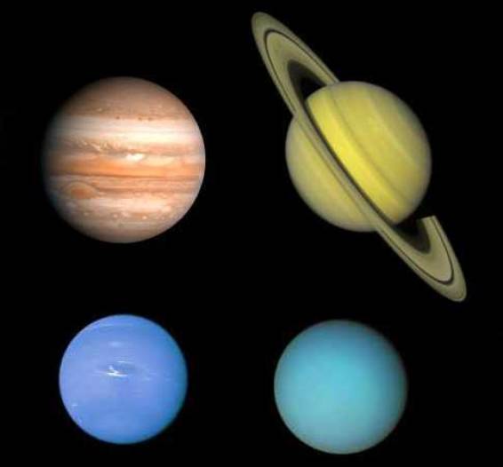 Clockwise, from the upper left corner: Jupiter, Saturn, Uranus and Neptune 